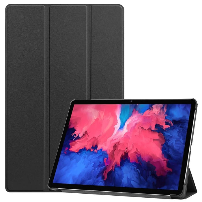 Tri-fold Leather Stand Tablet Case for Lenovo Tab P11 TB-J606F - Black - 1