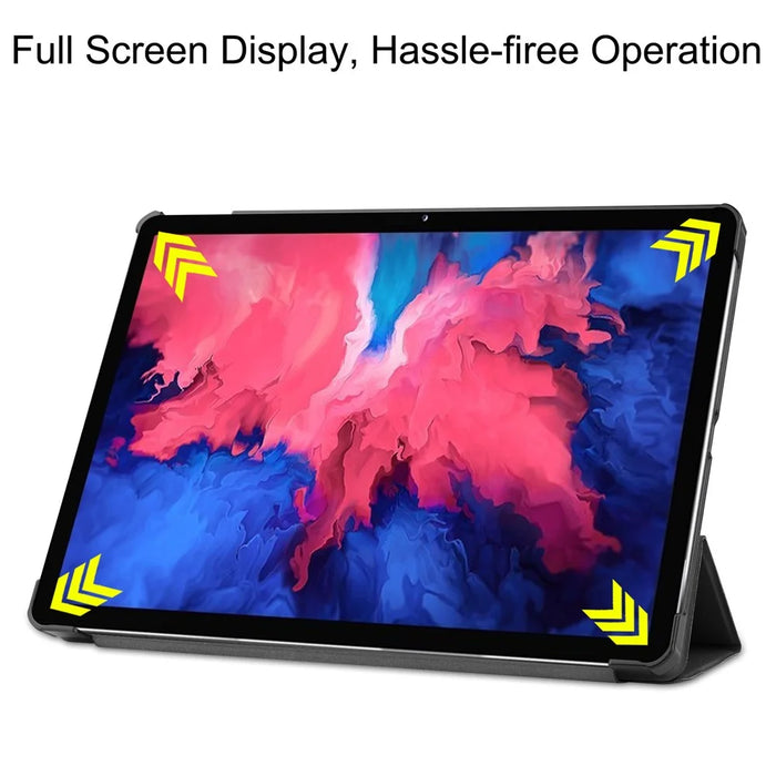 Tri-fold Leather Stand Tablet Case for Lenovo Tab P11 TB-J606F - Black - 4