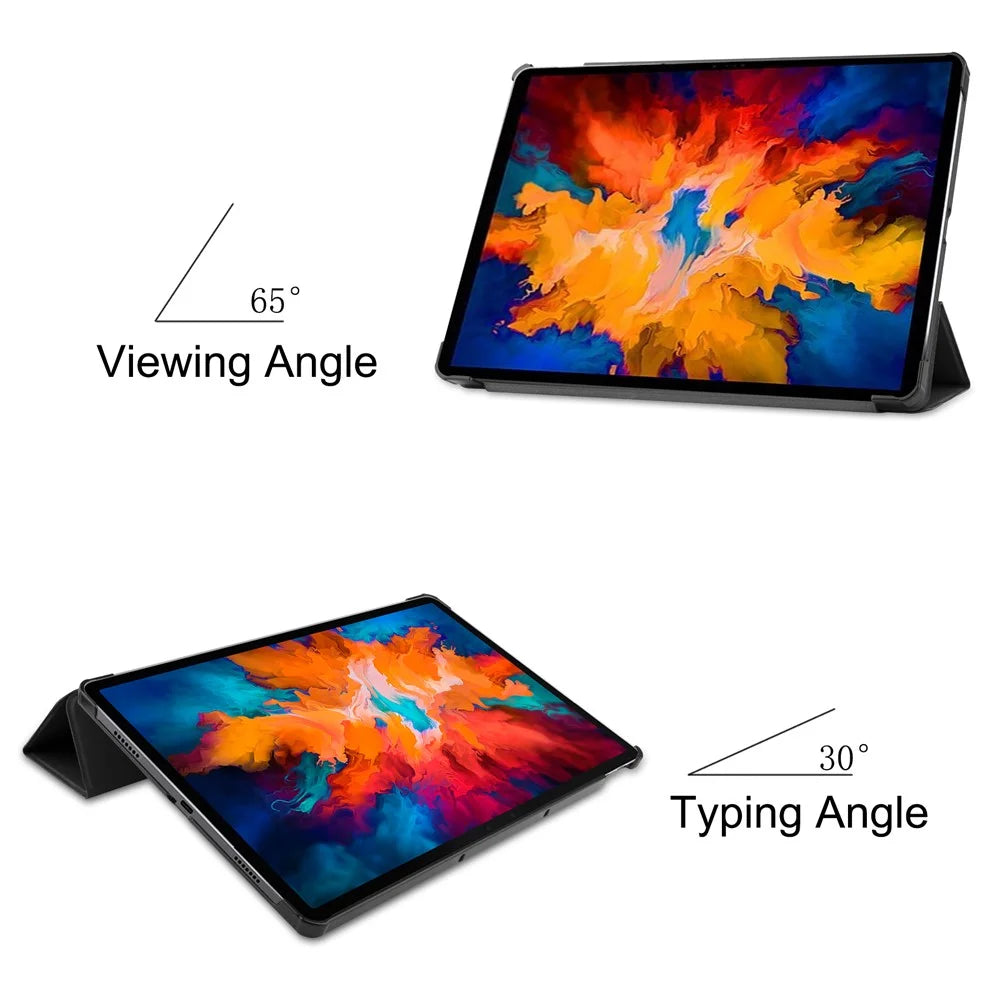 Stable Tri-fold Stand Leather Stand Tablet Case for Lenovo Tab P11 Pro TB-J706F - Black - 2