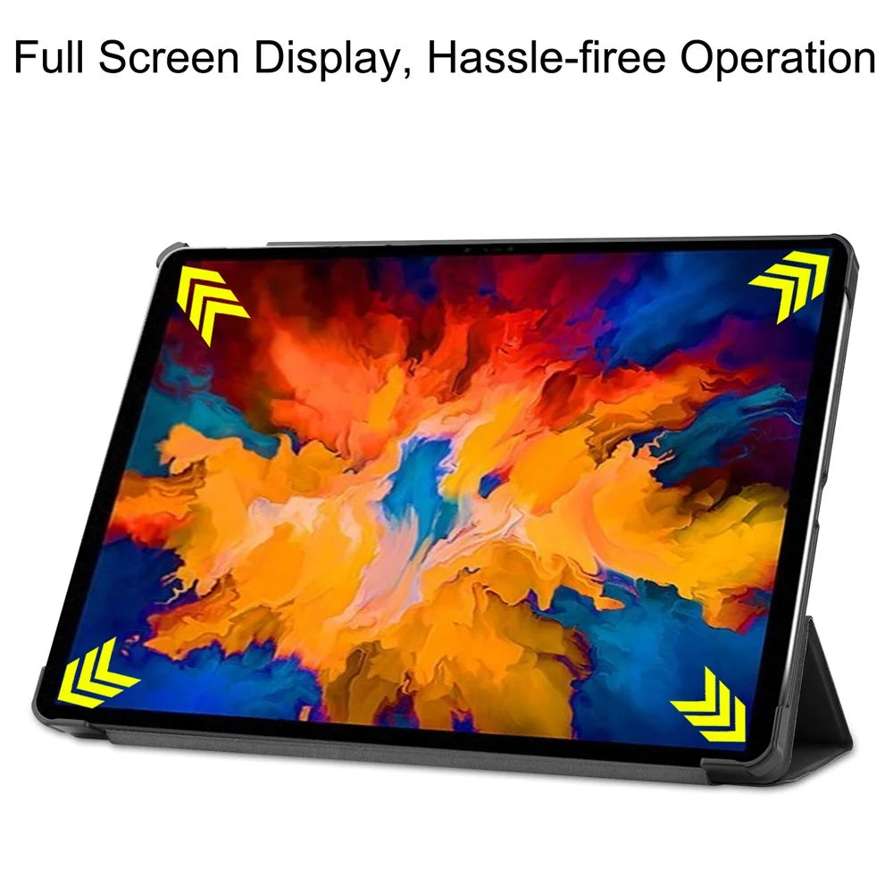 Stable Tri-fold Stand Leather Stand Tablet Case for Lenovo Tab P11 Pro TB-J706F - Black - 3