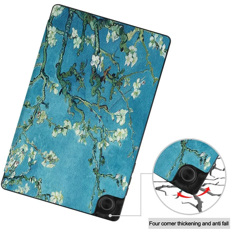Tri-fold Stand + Pen Slot + Pattern Printing Leather Case for Lenovo Tab M10 HD Gen 2 TB-X306F / TB-X306X - Peach Blossom - 7