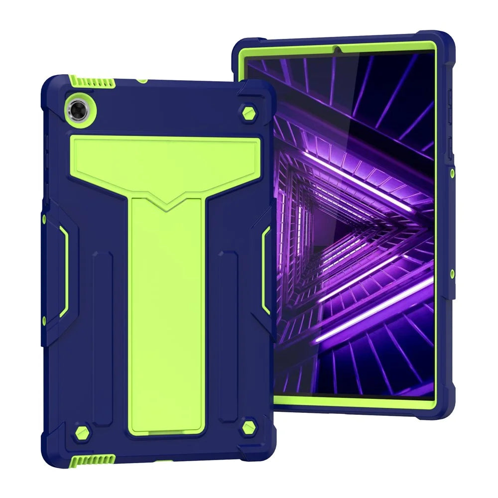PC Silicone Tablet Cover for Lenovo Tab M10 Plus/TB-X606F Foldable T-shaped Kickstand Shell - Dark Blue/Green - 1