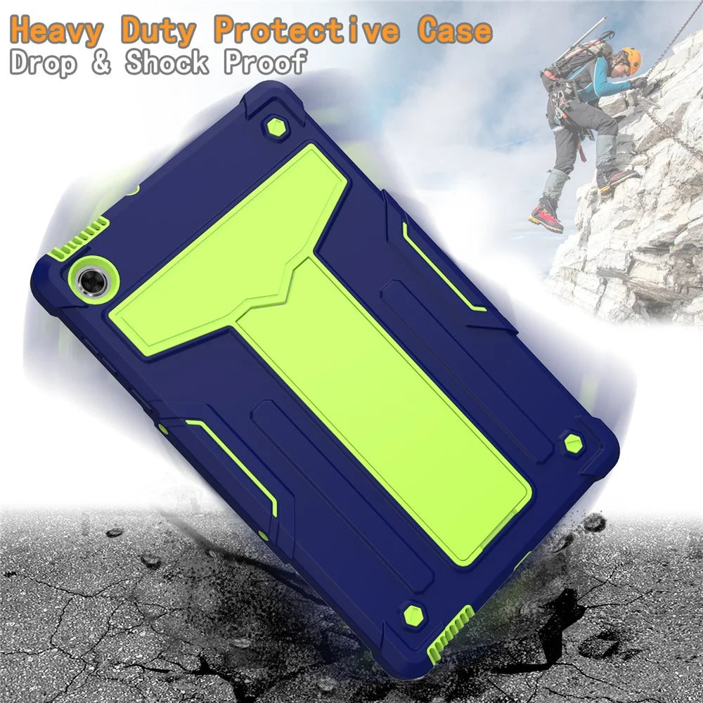 PC Silicone Tablet Cover for Lenovo Tab M10 Plus/TB-X606F Foldable T-shaped Kickstand Shell - Dark Blue/Green - 3