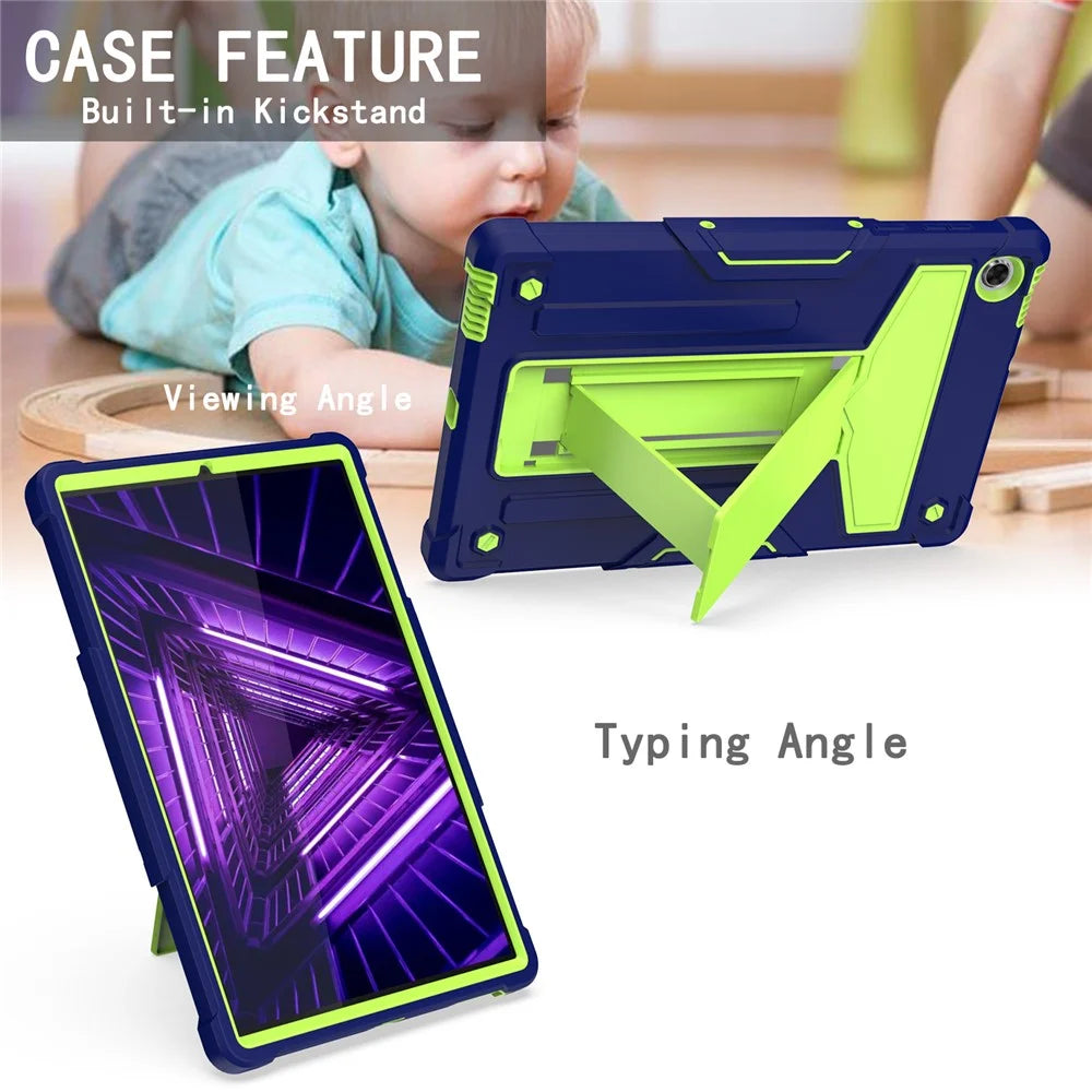 PC Silicone Tablet Cover for Lenovo Tab M10 Plus/TB-X606F Foldable T-shaped Kickstand Shell - Dark Blue/Green - 4