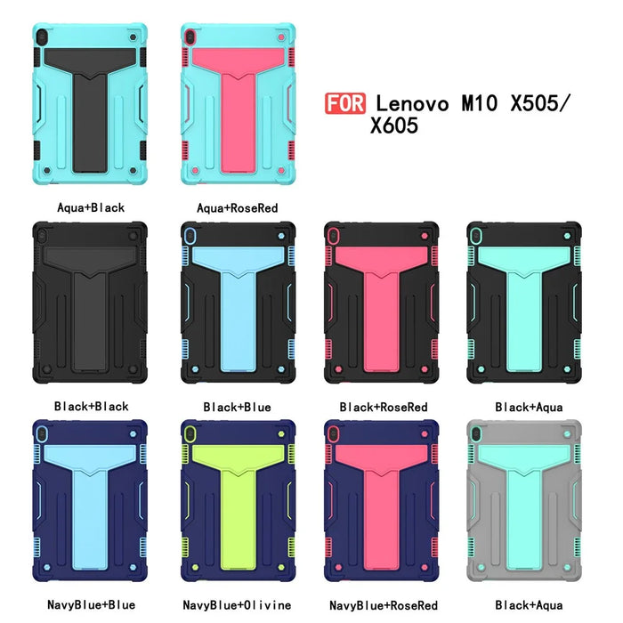Shock Absorption Silicone + PC Tablet Hybrid Case with Folding Kickstand for Lenovo Tab M10 TB-X605F/X505 - All Black - 5