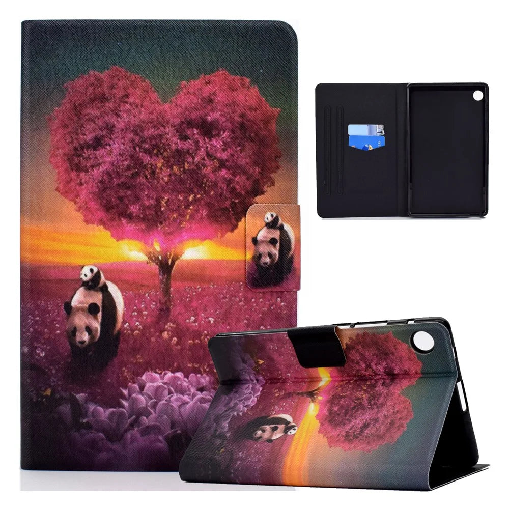 TPU + PU Leather Pattern Printing Tablet Case for Lenovo Tab M10 Plus - Pandas and Tree - 1