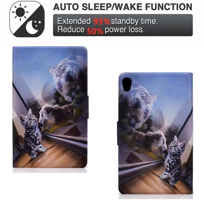 TPU + PU Leather Pattern Printing Card Holder Tablet Case for Lenovo Tab M10 HD Gen 2 X306X - Cat and Tiger - 2