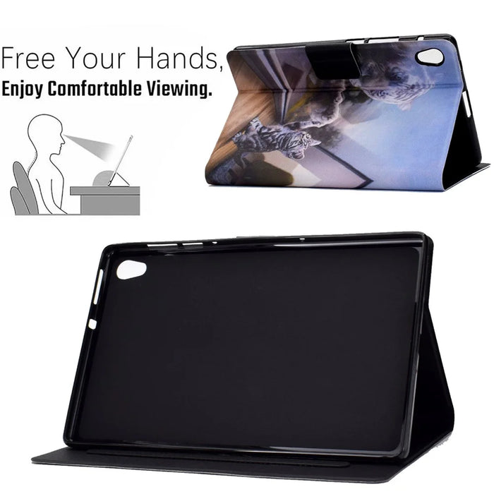 TPU + PU Leather Pattern Printing Card Holder Tablet Case for Lenovo Tab M10 HD Gen 2 X306X - Cat and Tiger - 3