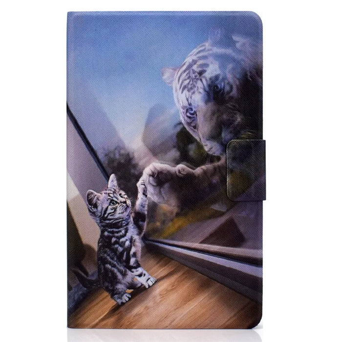 TPU + PU Leather Pattern Printing Card Holder Tablet Case for Lenovo Tab M10 HD Gen 2 X306X - Cat and Tiger - 4
