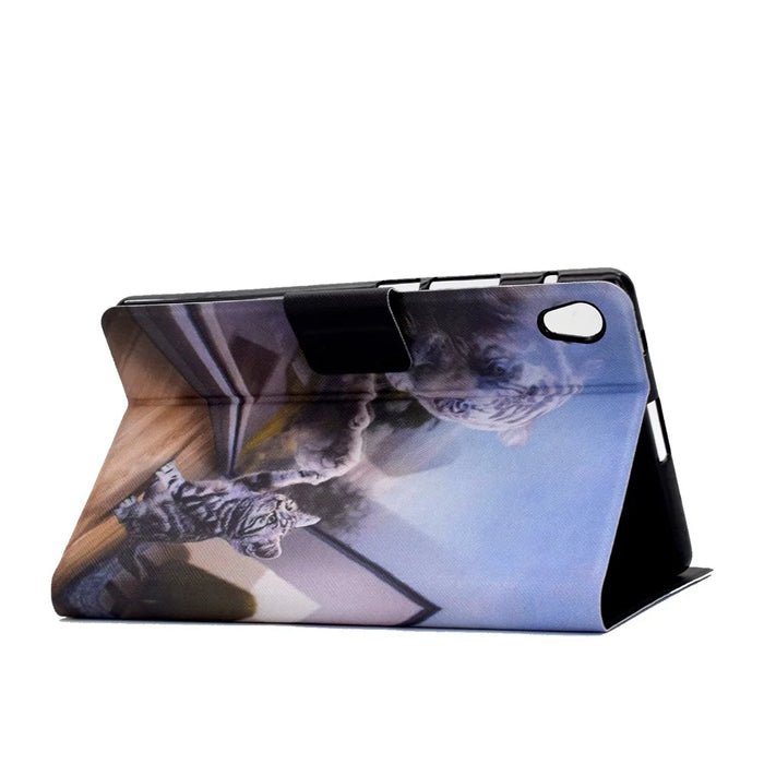 TPU + PU Leather Pattern Printing Card Holder Tablet Case for Lenovo Tab M10 HD Gen 2 X306X - Cat and Tiger - 6