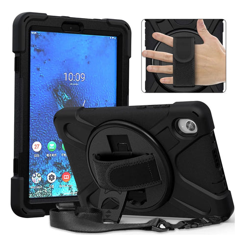 PC and Silicone Tablet Case + Shoulder Strap + Hand Band + 360° Swivel Kickstand for Lenovo Tab M8 2020 - Black - 1