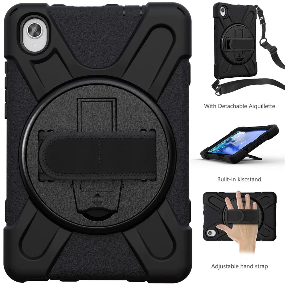 PC and Silicone Tablet Case + Shoulder Strap + Hand Band + 360° Swivel Kickstand for Lenovo Tab M8 2020 - Black - 2