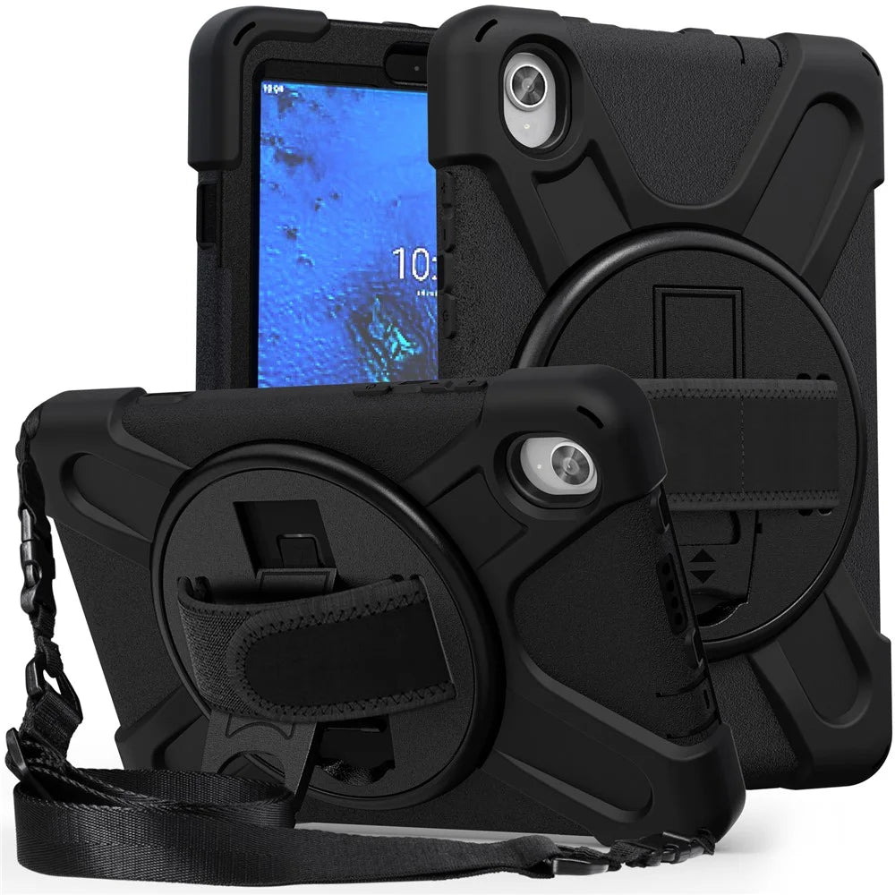PC and Silicone Tablet Case + Shoulder Strap + Hand Band + 360° Swivel Kickstand for Lenovo Tab M8 2020 - Black - 5