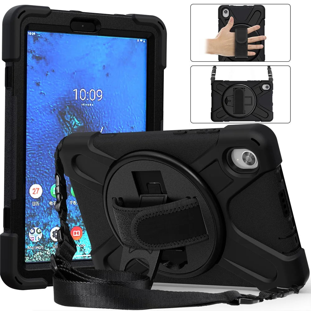 PC and Silicone Tablet Case + Shoulder Strap + Hand Band + 360° Swivel Kickstand for Lenovo Tab M8 2020 - Black - 7