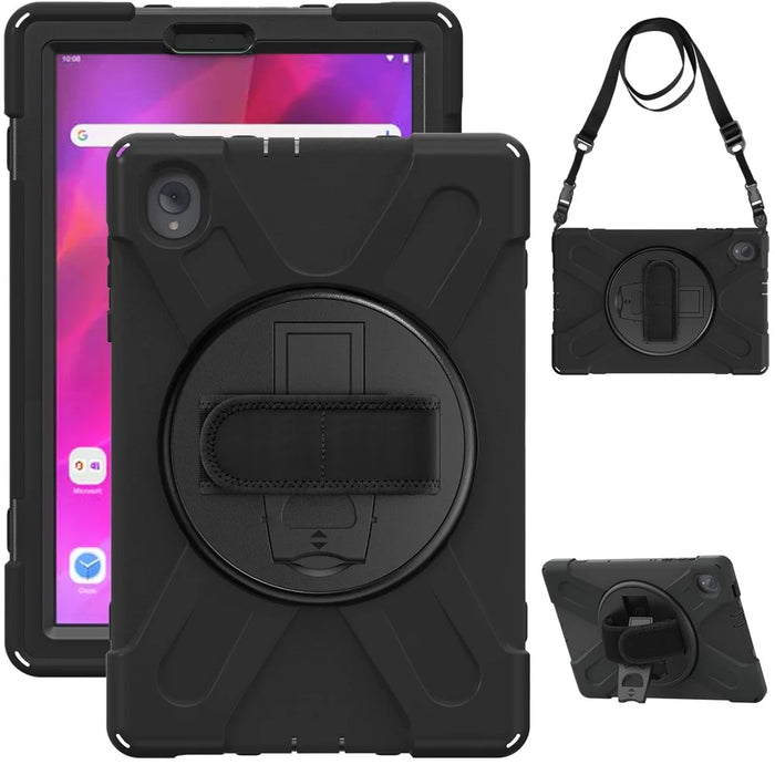 PC + Silicone Case with Kickstand Shoulder Strap for Lenovo Tab M10 Plus (2020) / K10 (2021) TB-X606F / 606X / X6C6F / X6C6X / X6C6NBF - Black - 1