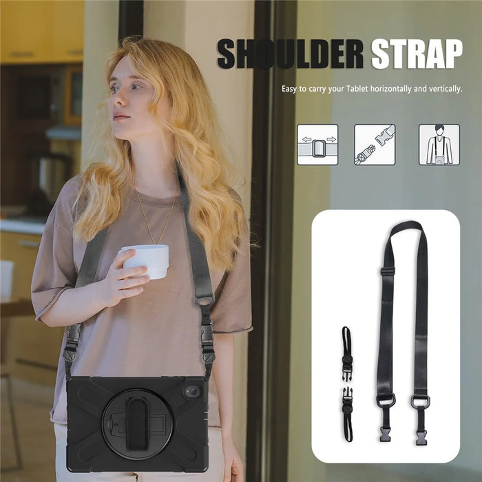 PC + Silicone Case with Kickstand Shoulder Strap for Lenovo Tab M10 Plus (2020) / K10 (2021) TB-X606F / 606X / X6C6F / X6C6X / X6C6NBF - Black - 5