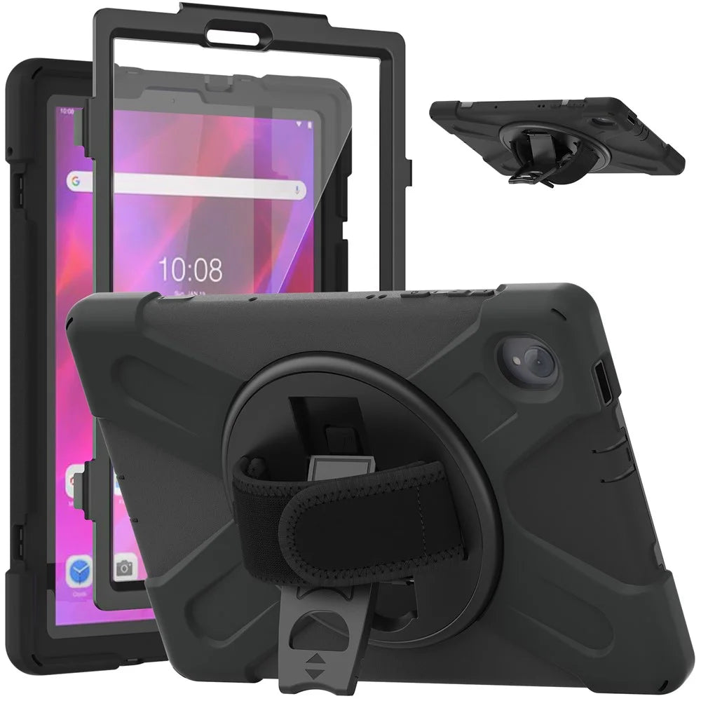 360° Swivel Kickstand PC + Silicone Case for Lenovo Tab M10 Plus (2020) / K10 (2021) TB-X606F / 606X / X6C6F / X6C6X / X6C6NBF - Black - 2