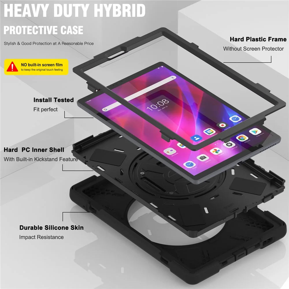 360° Swivel Kickstand PC + Silicone Case for Lenovo Tab M10 Plus (2020) / K10 (2021) TB-X606F / 606X / X6C6F / X6C6X / X6C6NBF - Black - 5