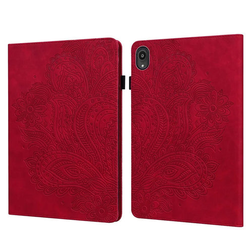 Imprinted Flower Pattern Leather Wallet Stand Tablet Protective Case for Lenovo Tab M10 Plus - Red - 1