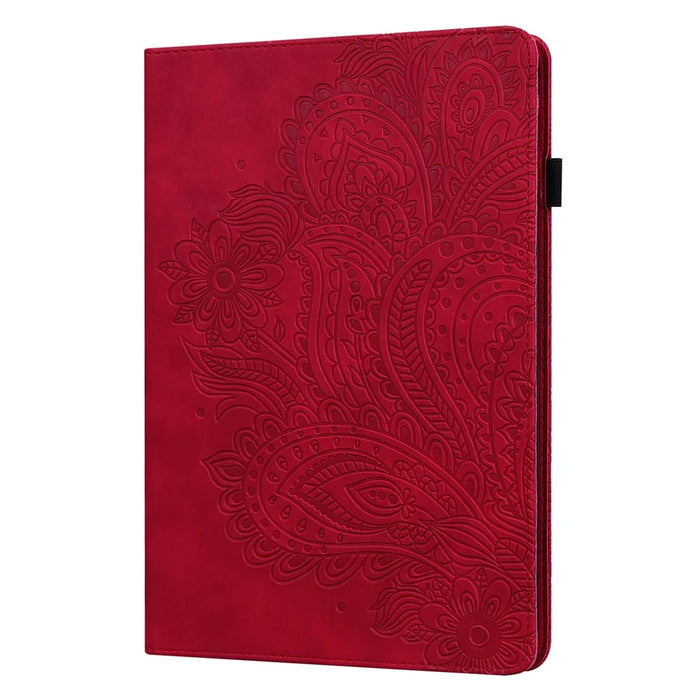 Imprinted Flower Pattern Leather Wallet Stand Tablet Protective Case for Lenovo Tab M10 Plus - Red - 3