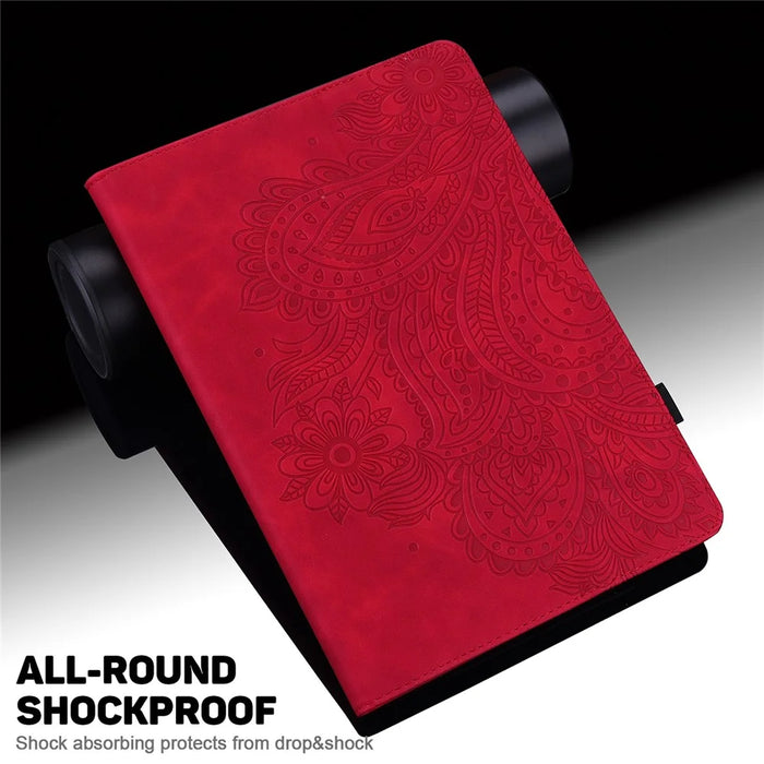 Imprinted Flower Pattern Leather Wallet Stand Tablet Protective Case for Lenovo Tab M10 Plus - Red - 6