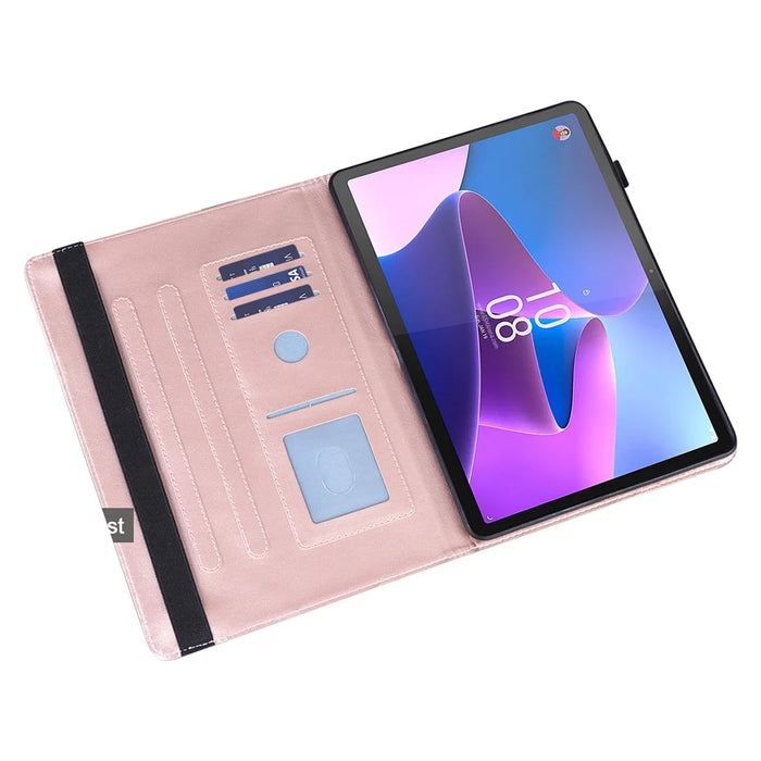 Imprinted Flower Pattern Leather Wallet Stand Tablet Protective Shell for Lenovo Tab M10 HD Gen 2 - Rose Gold - 3