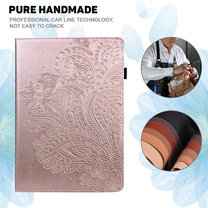 Imprinted Flower Pattern Leather Wallet Stand Tablet Protective Shell for Lenovo Tab M10 HD Gen 2 - Rose Gold - 5