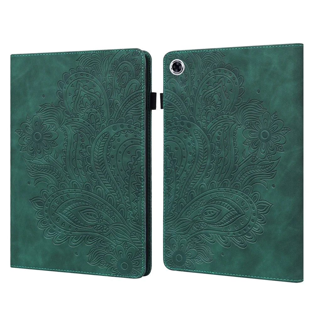 For Lenovo M10 Plus / Smart Tab M10 FHD Plus X606F Imprinted Flower Pattern Leather Wallet Stand Tablet Protective Shell - Green - 1