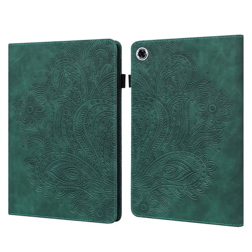 For Lenovo M10 Plus / Smart Tab M10 FHD Plus X606F Imprinted Flower Pattern Leather Wallet Stand Tablet Protective Shell - Green - 1