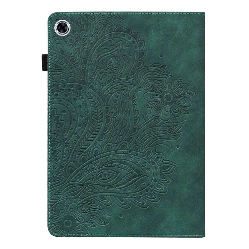 For Lenovo M10 Plus / Smart Tab M10 FHD Plus X606F Imprinted Flower Pattern Leather Wallet Stand Tablet Protective Shell - Green - 2