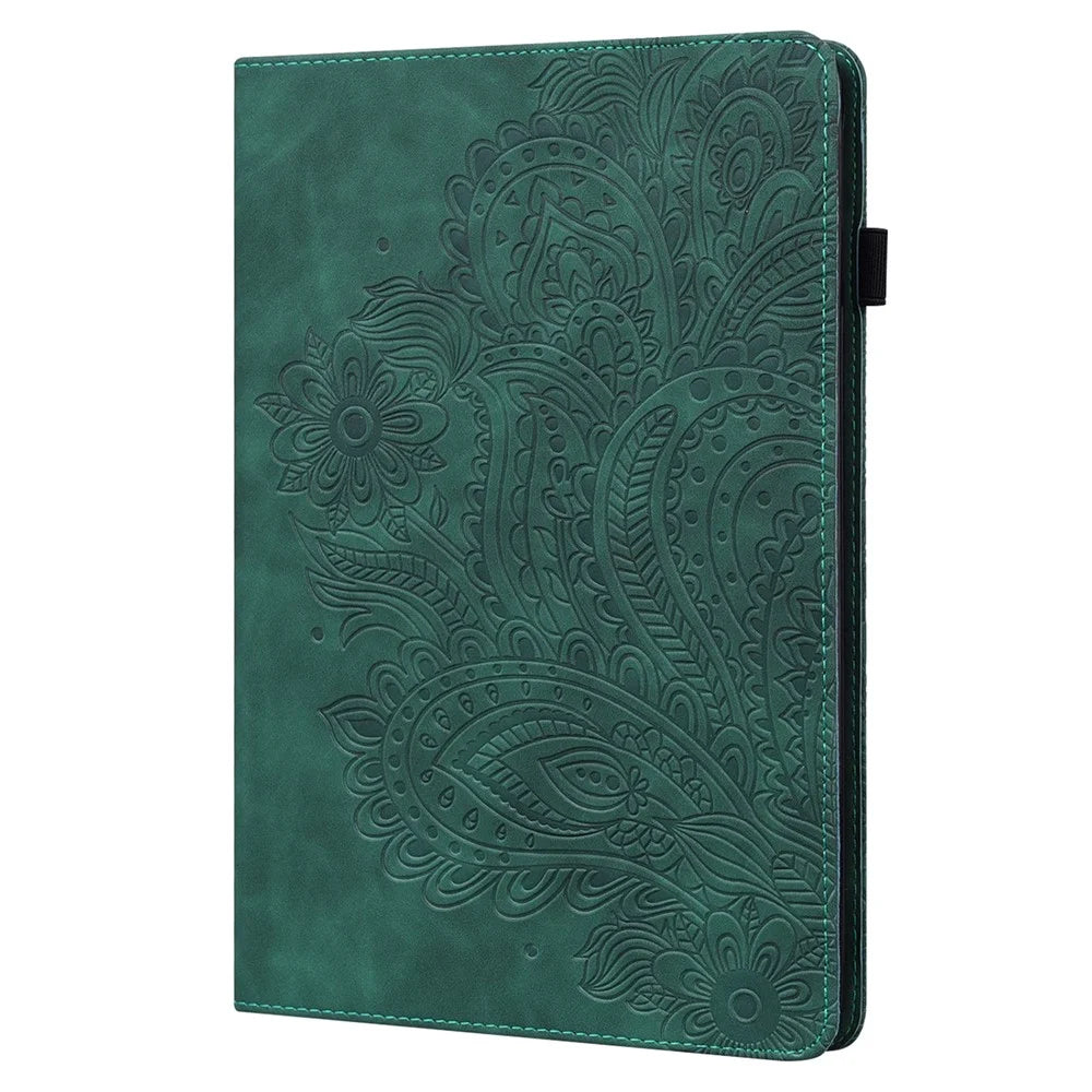 For Lenovo M10 Plus / Smart Tab M10 FHD Plus X606F Imprinted Flower Pattern Leather Wallet Stand Tablet Protective Shell - Green - 3