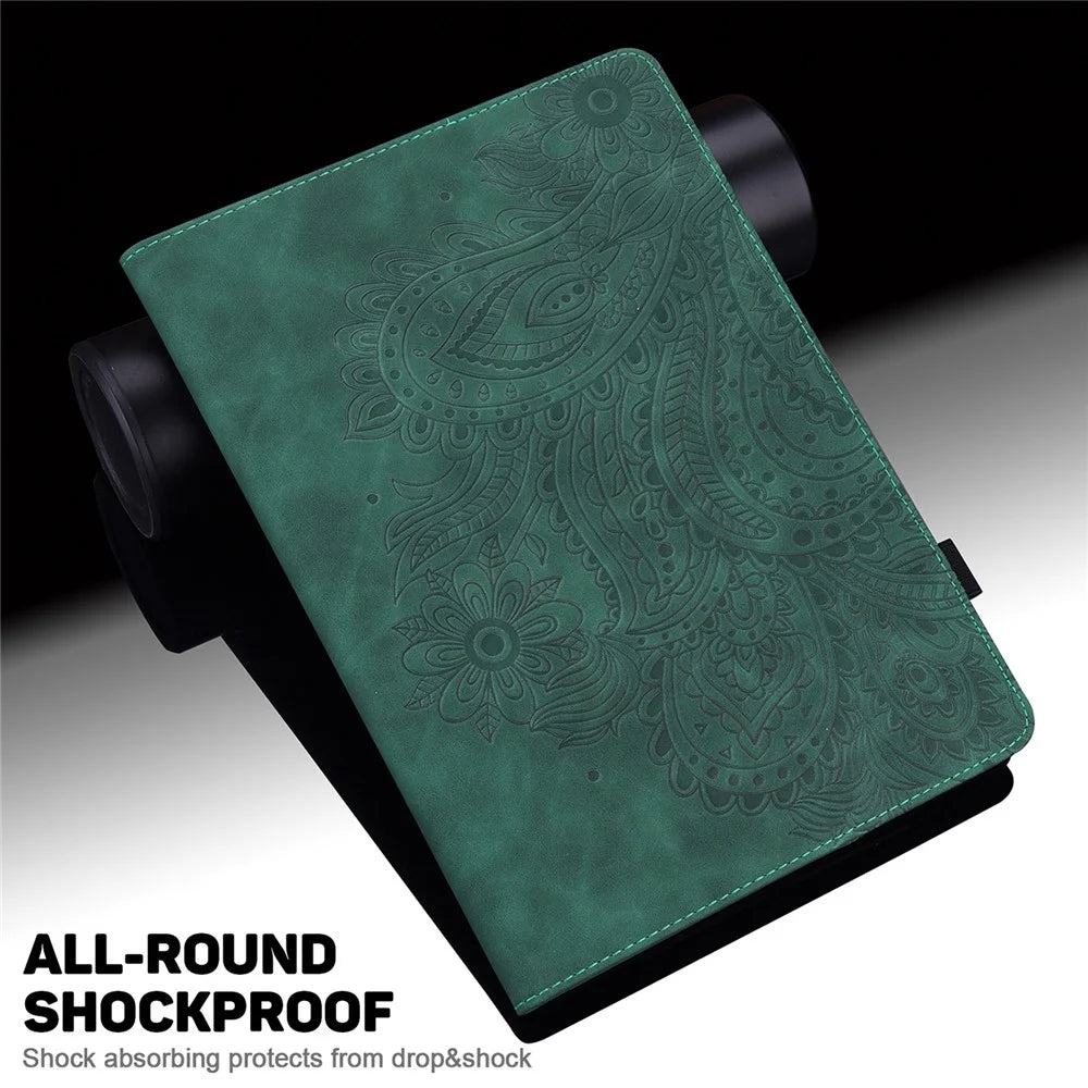For Lenovo M10 Plus / Smart Tab M10 FHD Plus X606F Imprinted Flower Pattern Leather Wallet Stand Tablet Protective Shell - Green - 6