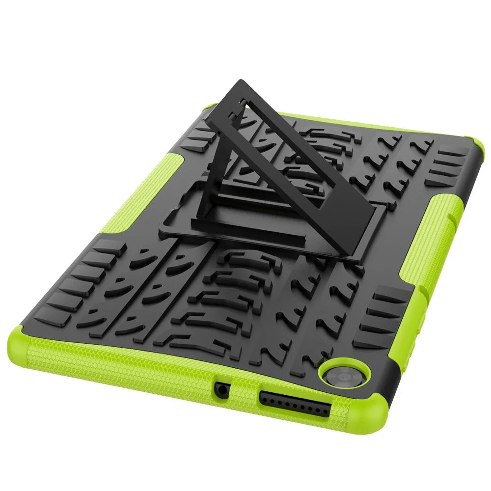 Kickstand Design Cover Cool Tyre Surface PC + TPU Hybrid Tablet Shell Case for Lenovo Tab M10 HD Gen 2 X306 - Green - 7