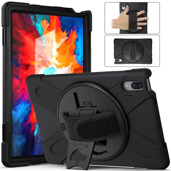 360° Rotary Kickstand Design PC + Silicone Tablet Case Shell for Lenovo Tab P11 Pro TB-J706F - Black - 1