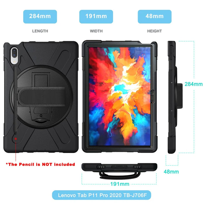 360° Rotary Kickstand Design PC + Silicone Tablet Case Shell for Lenovo Tab P11 Pro TB-J706F - Black - 2