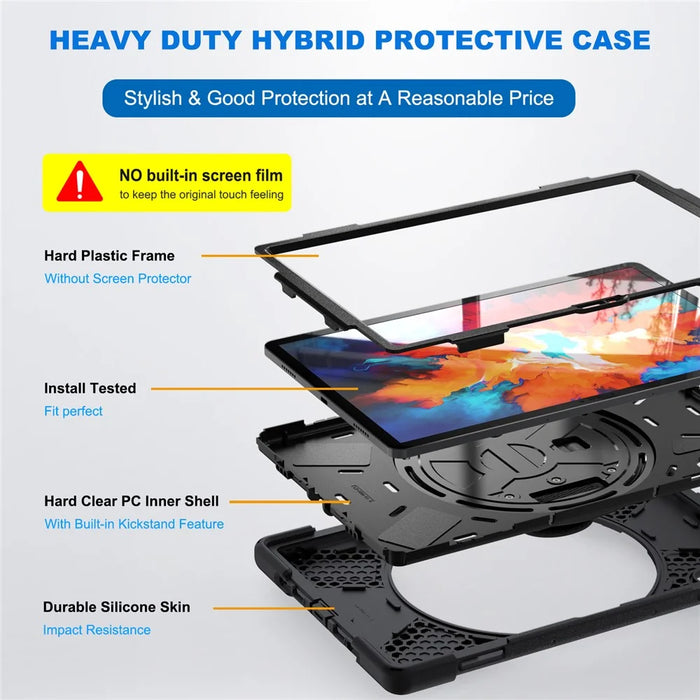 360° Rotary Kickstand Design PC + Silicone Tablet Case Shell for Lenovo Tab P11 Pro TB-J706F - Black - 5