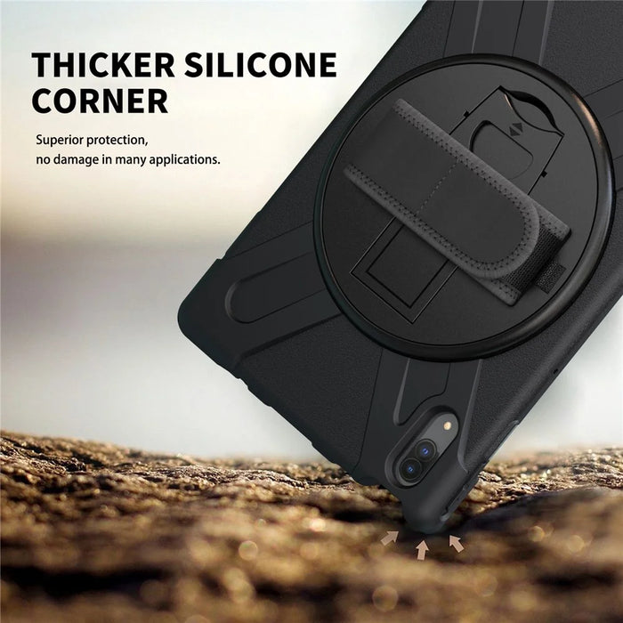 360° Rotary Kickstand Design PC + Silicone Tablet Case Shell for Lenovo Tab P11 Pro TB-J706F - Black - 6