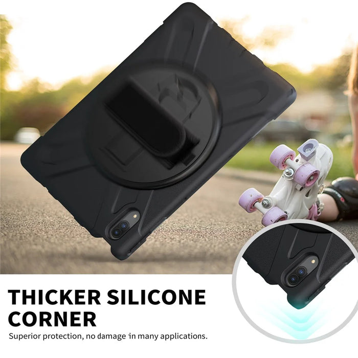 360 Degree Swivel Kickstand Design PC + Silicone Hybrid Protective Tablet Case + Shoulder Strap for Lenovo Tab P11 Pro TB-J706F - Black - 4