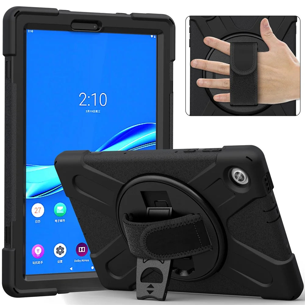360° Swivel Kickstand  PC + Silicone Tablet Case Shell for Lenovo Tab M10 X306X - Black - 1