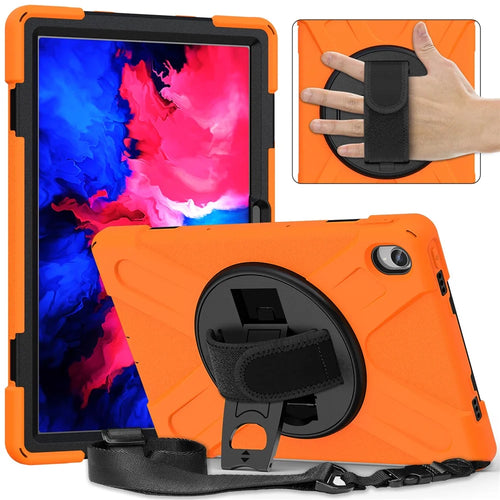 360 Degree Swivel Kickstand Design PC + Silicone Hybrid Tablet Case with Shoulder Strap for Lenovo Tab P11 TB-J606F / Tab P11 5G / Tab P11 5G - Orange - 1