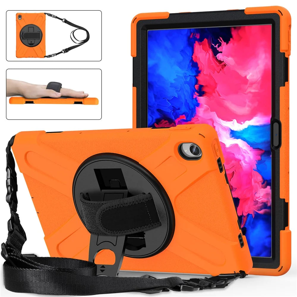 360 Degree Swivel Kickstand Design PC + Silicone Hybrid Tablet Case with Shoulder Strap for Lenovo Tab P11 TB-J606F / Tab P11 5G / Tab P11 5G - Orange - 3