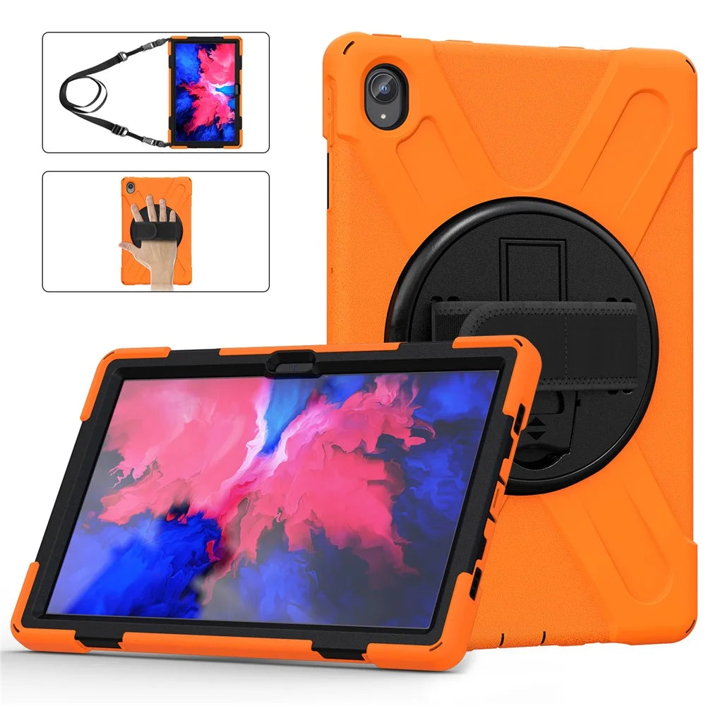 360 Degree Swivel Kickstand Design PC + Silicone Hybrid Tablet Case with Shoulder Strap for Lenovo Tab P11 TB-J606F / Tab P11 5G / Tab P11 5G - Orange - 4