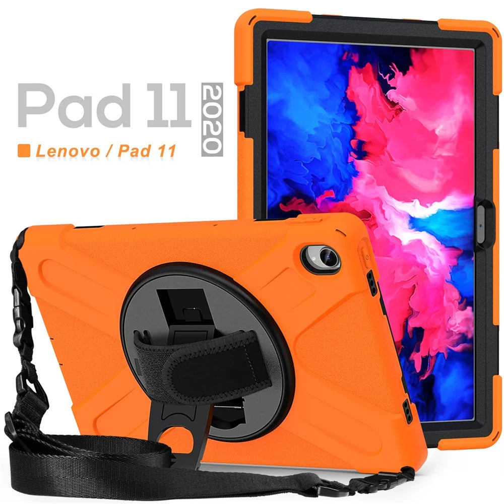 360 Degree Swivel Kickstand Design PC + Silicone Hybrid Tablet Case with Shoulder Strap for Lenovo Tab P11 TB-J606F / Tab P11 5G / Tab P11 5G - Orange - 6