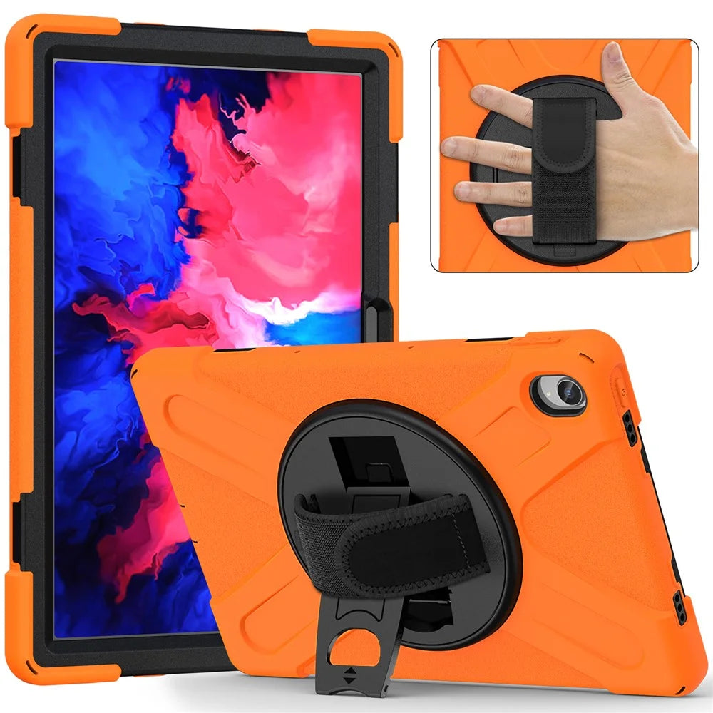 360° Rotary Kickstand Design PC + Silicone Tablet Case Shell for Lenovo Tab P11 TB-J606F / Tab P11 5G / Tab P11 Plus TB-J616 - Orange - 1
