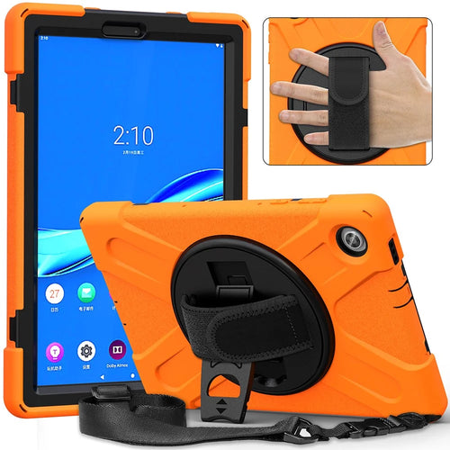 360 Degree Swivel Kickstand Design PC + Silicone Hybrid Tablet Case with Shoulder Strap for Lenovo Tab M10 HD Gen 2 - Orange - 1