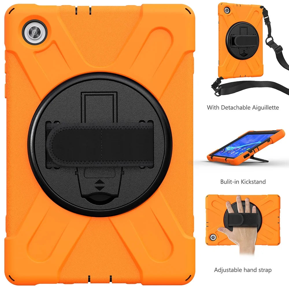 360 Degree Swivel Kickstand Design PC + Silicone Hybrid Tablet Case with Shoulder Strap for Lenovo Tab M10 HD Gen 2 - Orange - 2