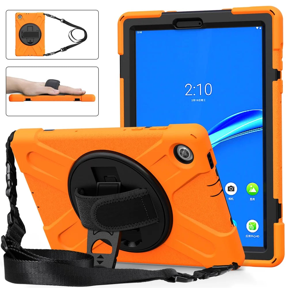 360 Degree Swivel Kickstand Design PC + Silicone Hybrid Tablet Case with Shoulder Strap for Lenovo Tab M10 HD Gen 2 - Orange - 3