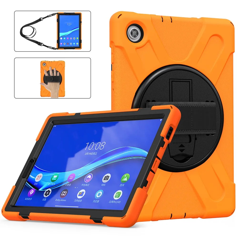 360 Degree Swivel Kickstand Design PC + Silicone Hybrid Tablet Case with Shoulder Strap for Lenovo Tab M10 HD Gen 2 - Orange - 4