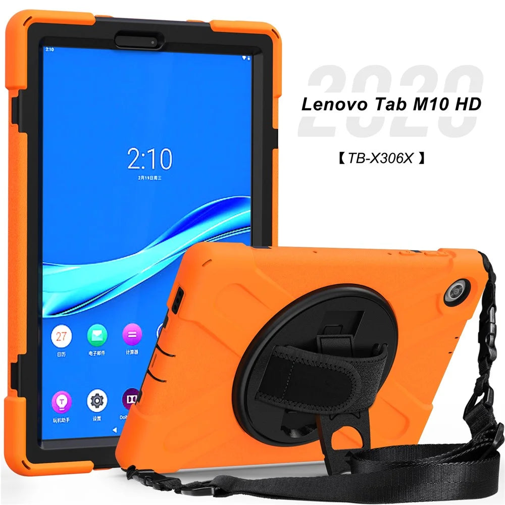 360 Degree Swivel Kickstand Design PC + Silicone Hybrid Tablet Case with Shoulder Strap for Lenovo Tab M10 HD Gen 2 - Orange - 5