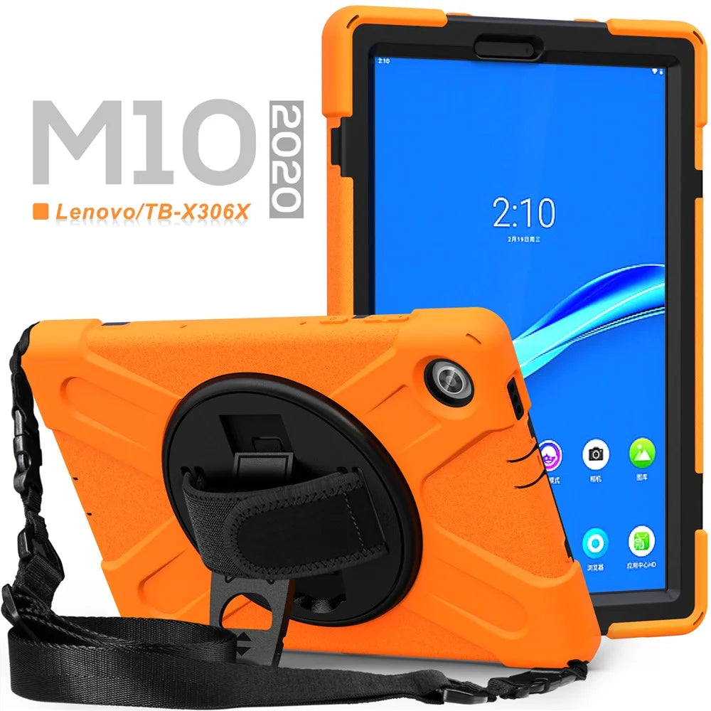 360 Degree Swivel Kickstand Design PC + Silicone Hybrid Tablet Case with Shoulder Strap for Lenovo Tab M10 HD Gen 2 - Orange - 6